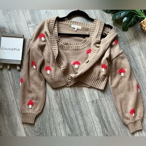 Hazel moon dollskill mushroom tank and cardigan set. Size M
